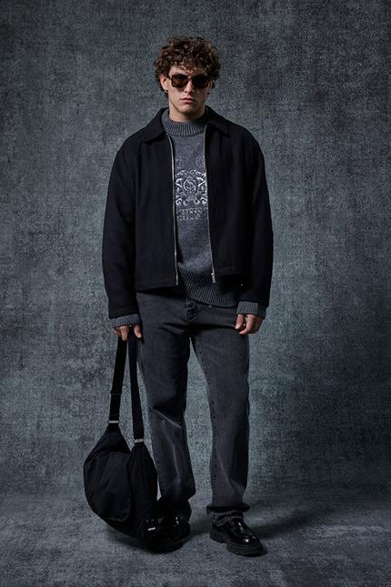 Erkek Oversize İnce Fermuarlı Ceket Siyah