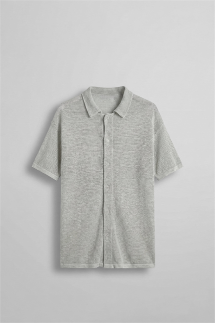 Erkek Oversize İnce Triko Gömlek Gri