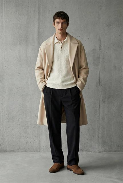 Erkek Oversize İtalyan Kaşe Kaban Açık Bej