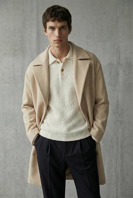 Erkek Oversize İtalyan Kaşe Kaban Açık Bej