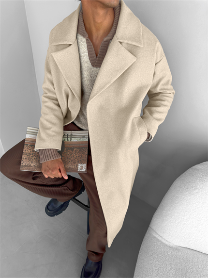 Erkek Oversize İtalyan Kaşe Kaban Bej