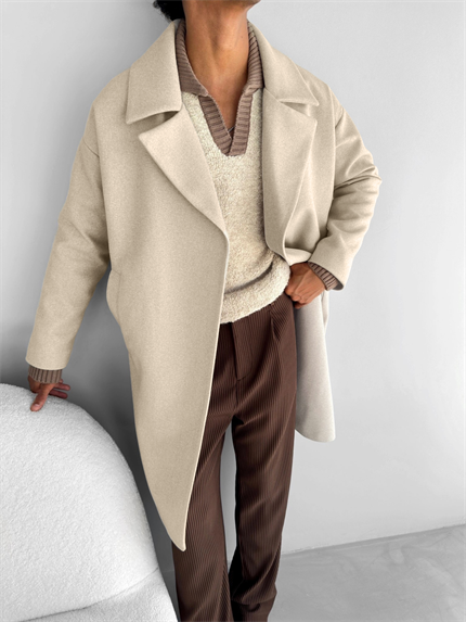 Erkek Oversize İtalyan Kaşe Kaban Bej