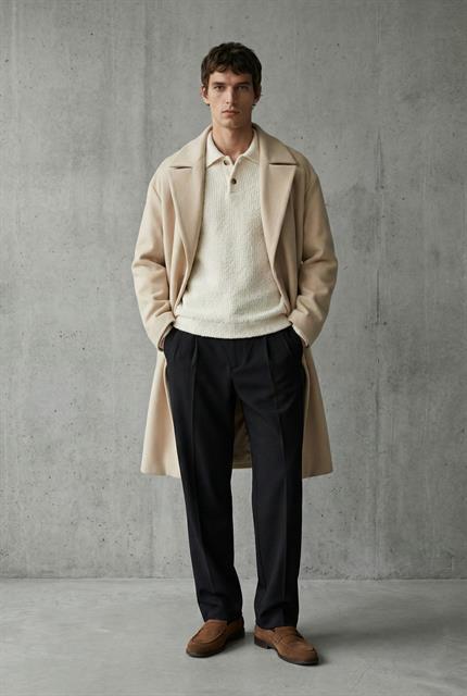 Erkek Oversize İtalyan Kaşe Kaban Bej