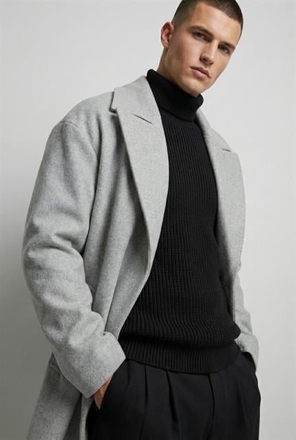 Erkek Oversize İtalyan Kaşe Kaban Gri