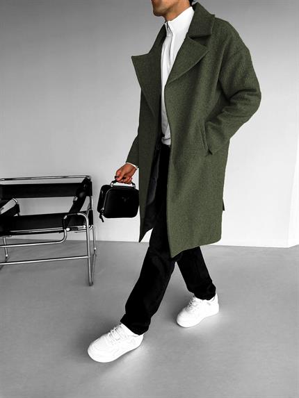 Erkek Oversize İtalyan Kaşe Kaban Haki