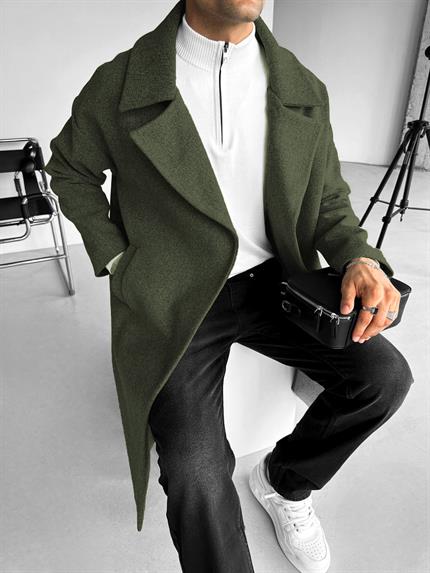 Erkek Oversize İtalyan Kaşe Kaban Haki