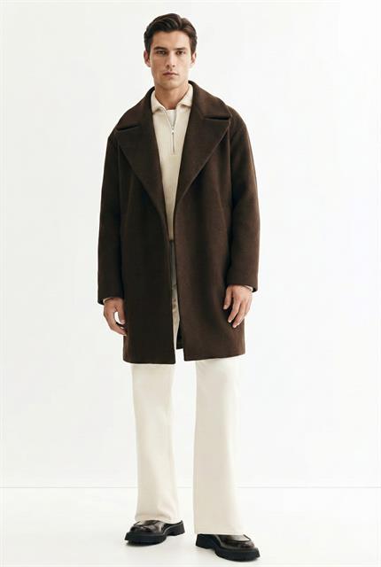 Erkek Oversize İtalyan Kaşe Kaban Kahve