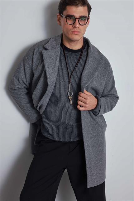 Erkek Oversize İtalyan Kaşe Kaban Koyu Gri