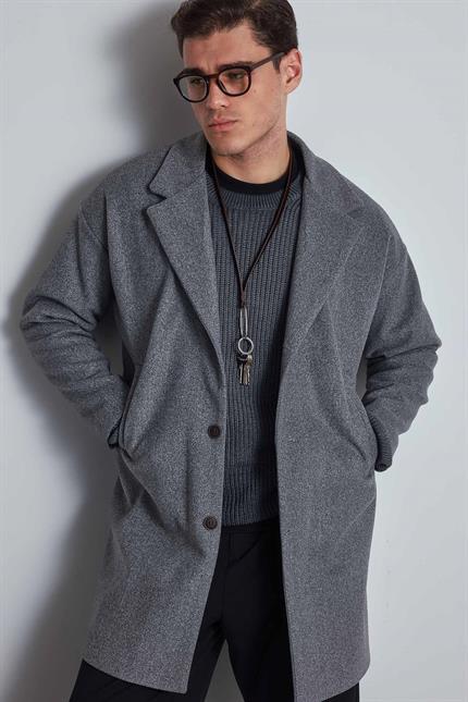 Erkek Oversize İtalyan Kaşe Kaban Koyu Gri