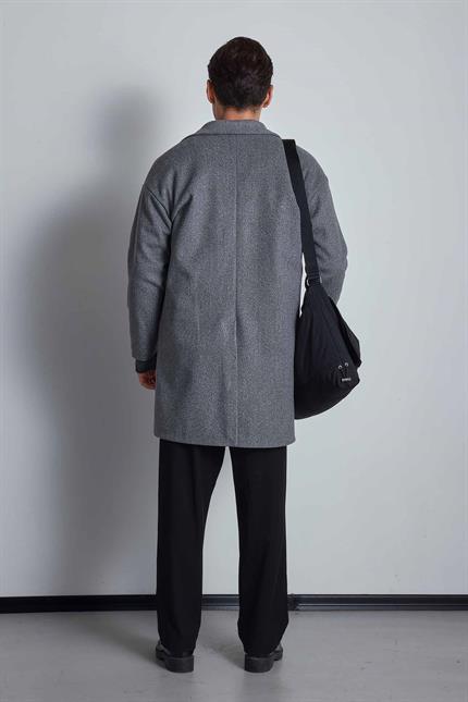 Erkek Oversize İtalyan Kaşe Kaban Koyu Gri