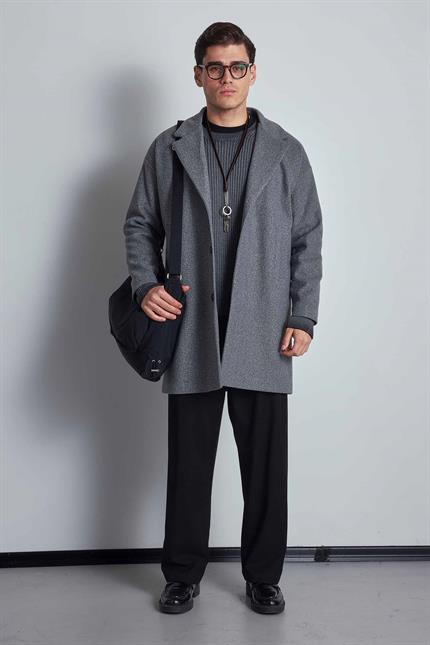 Erkek Oversize İtalyan Kaşe Kaban Koyu Gri