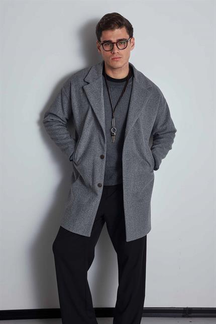 Erkek Oversize İtalyan Kaşe Kaban Koyu Gri