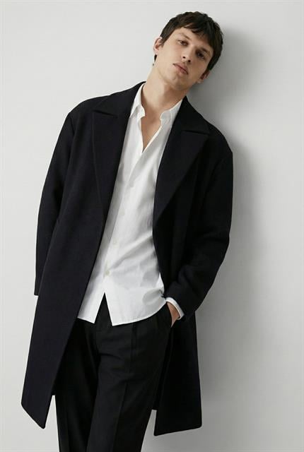 Erkek Oversize İtalyan Kaşe Kaban Siyah