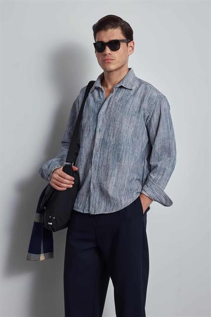 Erkek Oversize Kadife Dokulu Gömlek Mavi