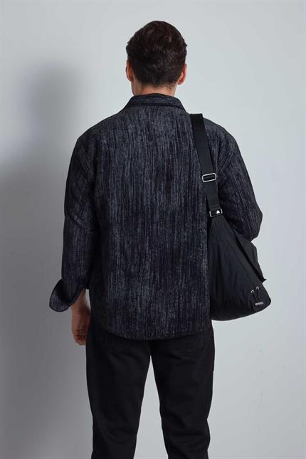 Erkek Oversize Kadife Dokulu Gömlek Siyah