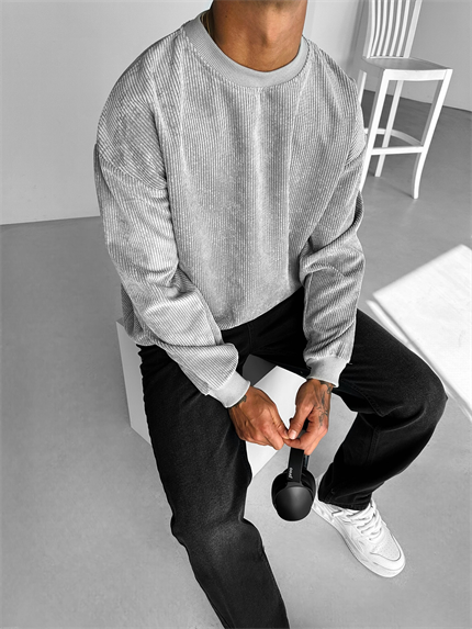 Erkek Oversize Kadife Dokulu Sweatshirt Gri