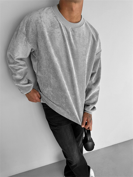 Erkek Oversize Kadife Dokulu Sweatshirt Gri