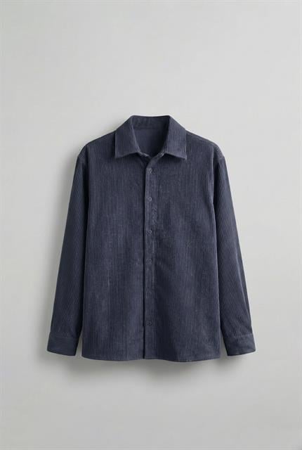 Erkek Oversize Kadife Dokulu Uzun Kollu Gömlek Lacivert