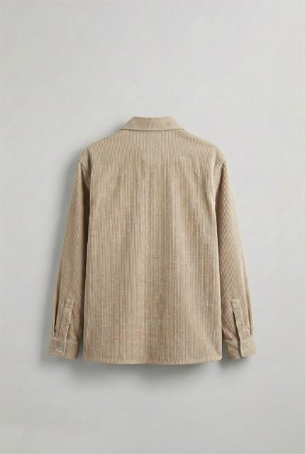 Erkek Oversize Kadife Dokulu Uzun Kollu Gömlek Taş Rengi