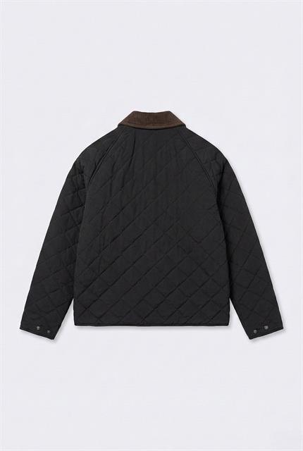 Erkek Oversize Kadife Yaka Detaylı Kapitone Ceket Siyah