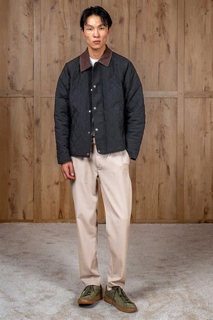 Erkek Oversize Kadife Yaka Detaylı Kapitone Ceket Siyah