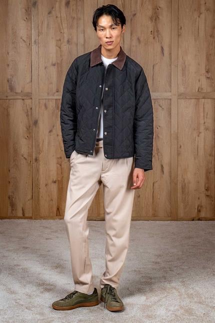 Erkek Oversize Kadife Yaka Detaylı Kapitone Ceket Siyah