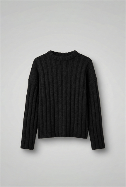 Erkek Oversize Kalın Fitilli Triko Kazak Siyah