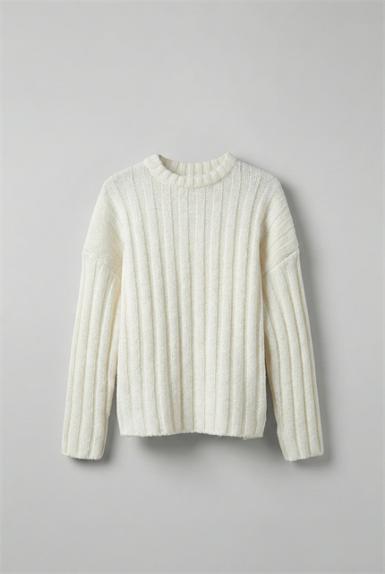 Erkek Oversize Kalın Fitilli Triko Kazak Ekru