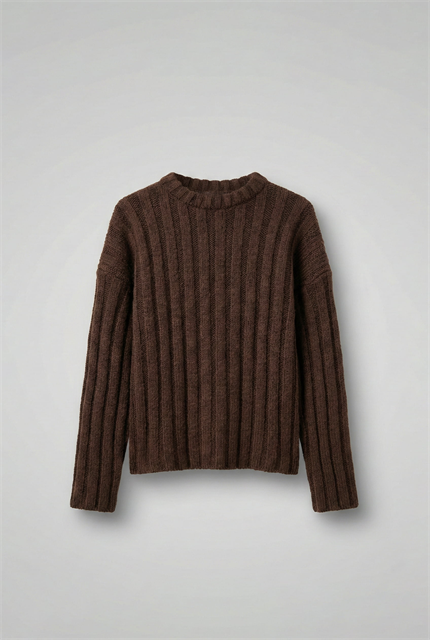 Erkek Oversize Kalın Fitilli Triko Kazak Kahve