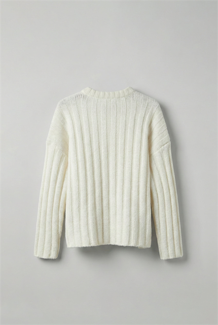 Erkek Oversize Kalın Fitilli Triko Kazak Ekru