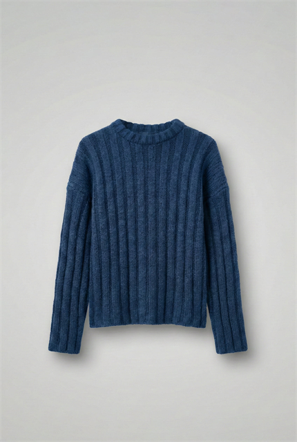 Erkek Oversize Kalın Fitilli Triko Kazak Indigo