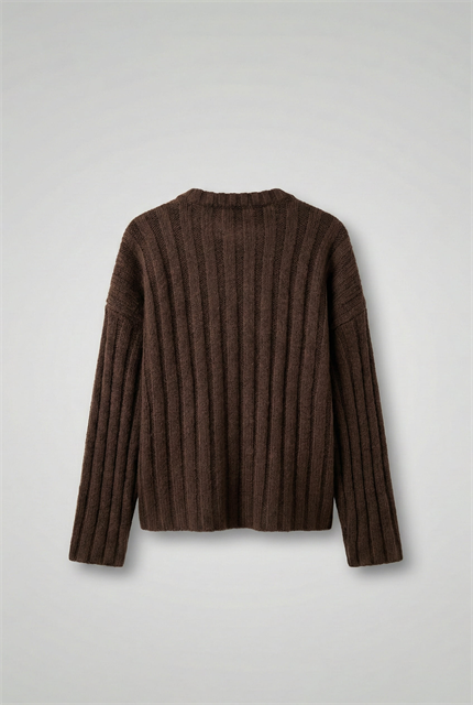 Erkek Oversize Kalın Fitilli Triko Kazak Kahve