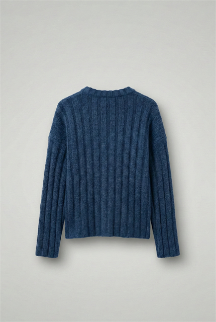 Erkek Oversize Kalın Fitilli Triko Kazak Indigo