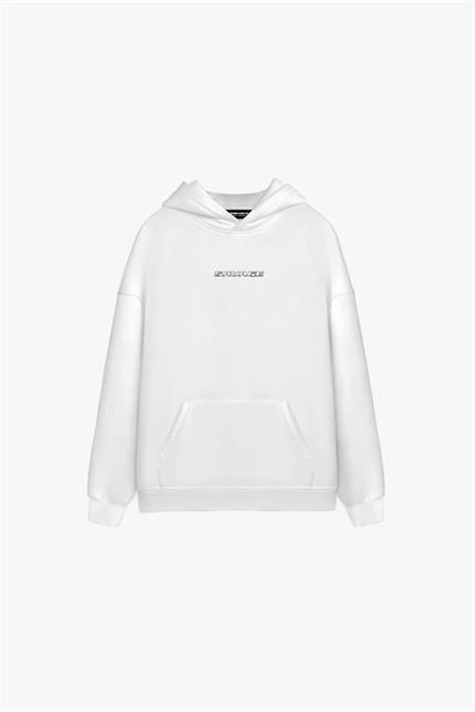 Unisex Oversize 3 İplik Baskılı Kapüşonlu Sweatshirt 2’li Set Beyaz - Siyah