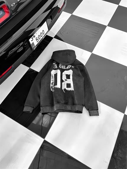 Erkek Oversize Kapüşonlu Baskılı Hoodie Siyah