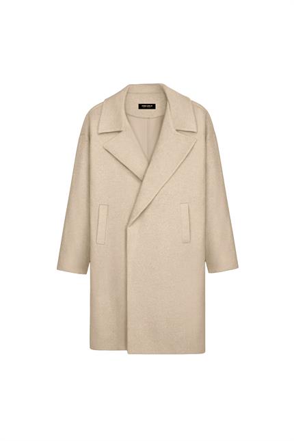 Erkek Oversize Kaşe Kaban Bej