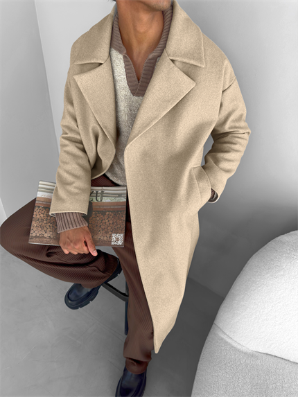 Erkek Oversize Kaşe Kaban Bej