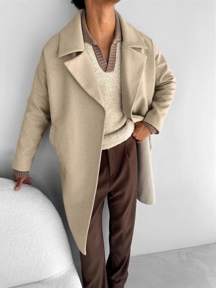 Erkek Oversize Kaşe Kaban Bej