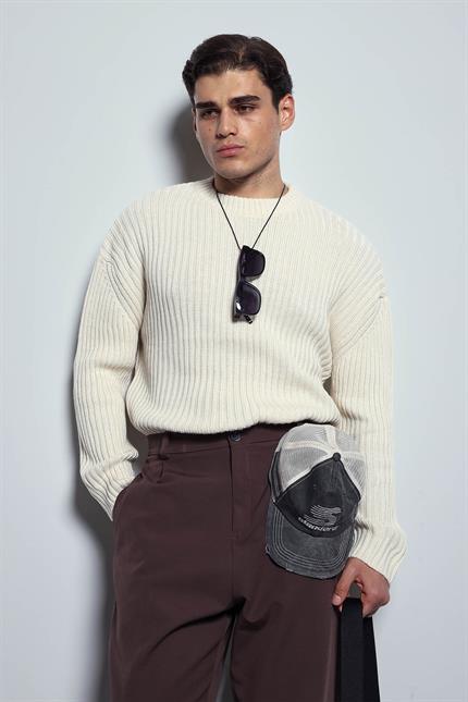 Erkek Oversize Kazak Bej