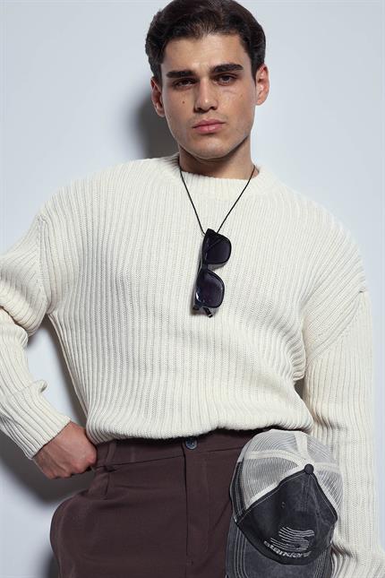 Erkek Oversize Kazak Bej