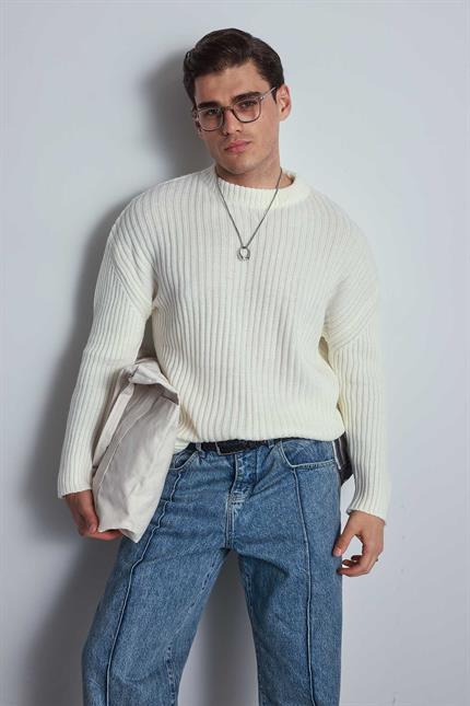 Erkek Oversize Kazak Ekru