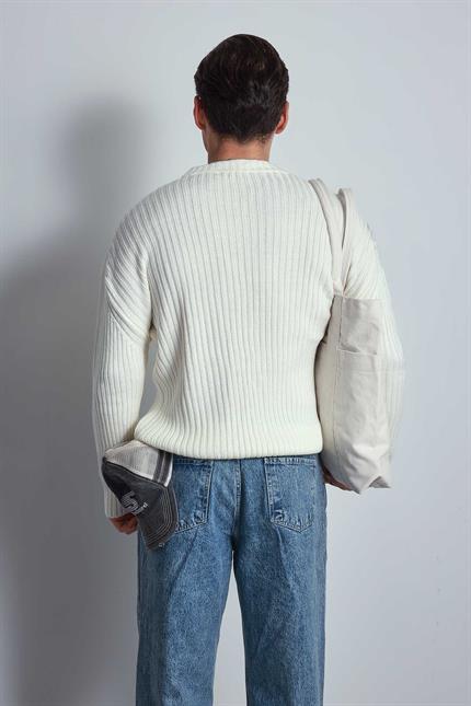 Erkek Oversize Kazak Ekru