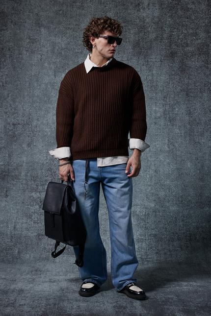 Erkek Oversize Kazak Koyu Kahve