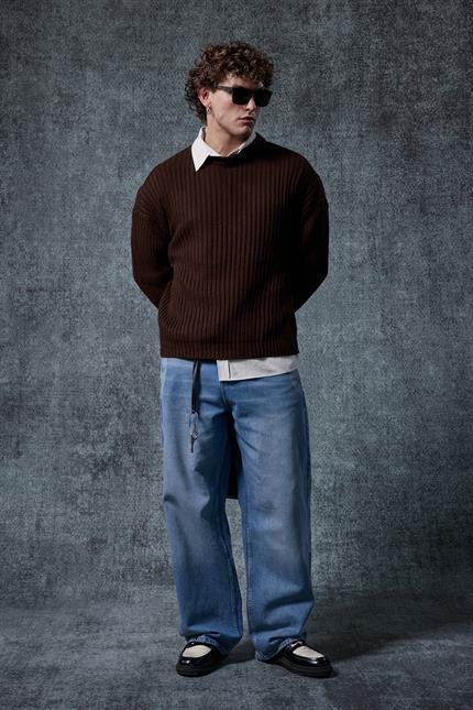 Erkek Oversize Kazak Koyu Kahve