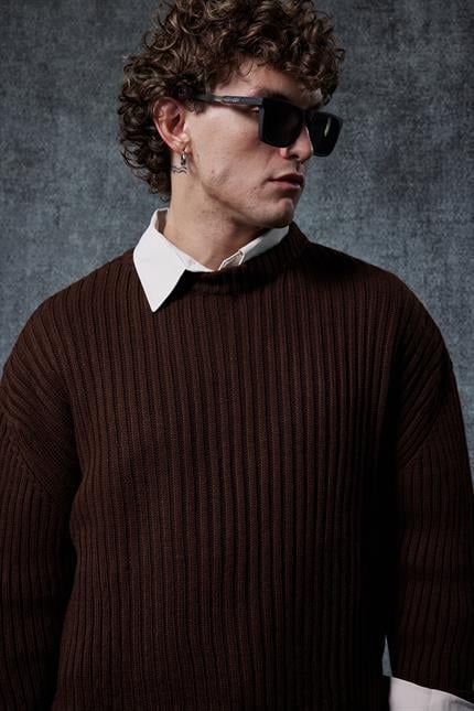 Erkek Regular Fit Kazak Koyu Kahve