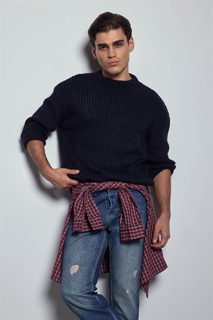 Erkek Oversize Kazak Lacivert