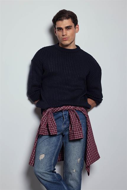 Erkek Oversize Kazak Lacivert