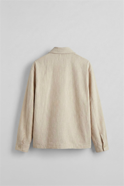 Erkek Oversize Keten Dokulu Astarlı Fermuarlı Gömlek Bej