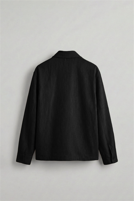 Erkek Oversize Keten Dokulu Astarlı Fermuarlı Gömlek Siyah