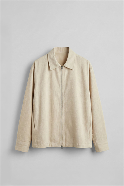 Erkek Oversize Keten Dokulu Astarlı Fermuarlı Gömlek Bej